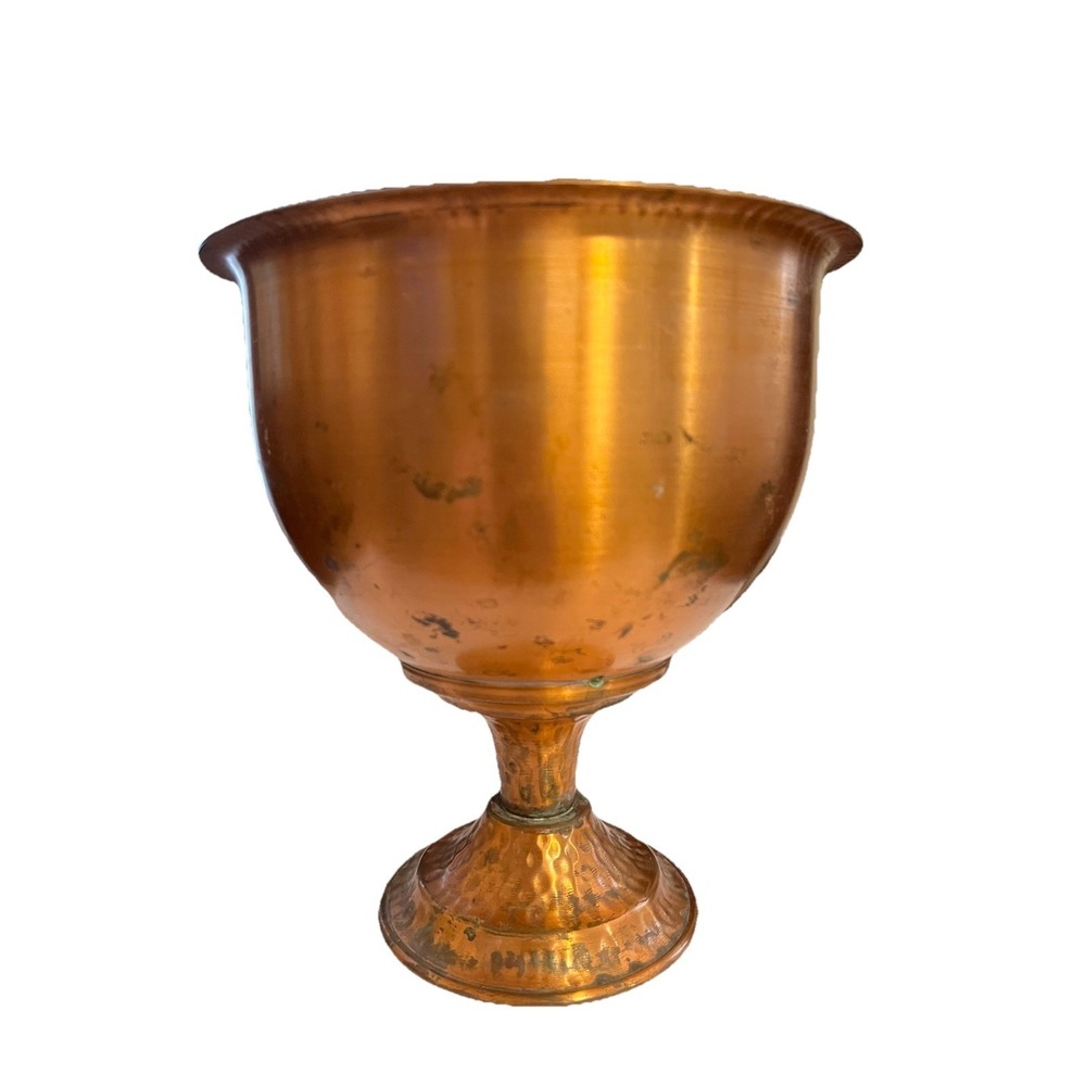 VTG Copper Chalice Planter Hammered Base Stem Natural Petina Garden Decor